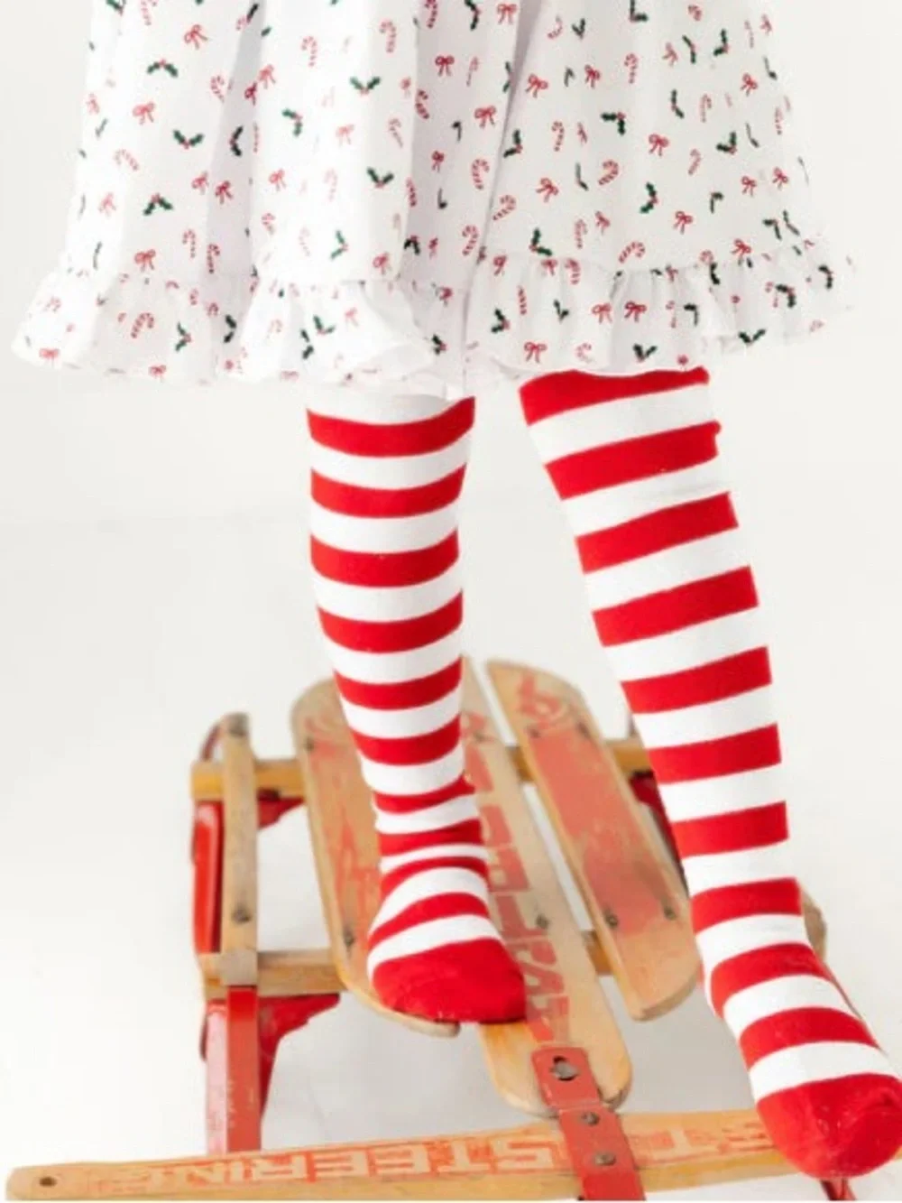 NWT Little Stocking Co. Red & White Knit Tights Peppermint Stripe 6-12 months